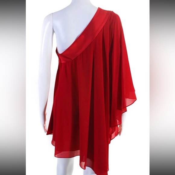Badgley Mischka - Draped One Shoulder Mini Dress Bright Red Size Medium NWT - Picture 2 of 6